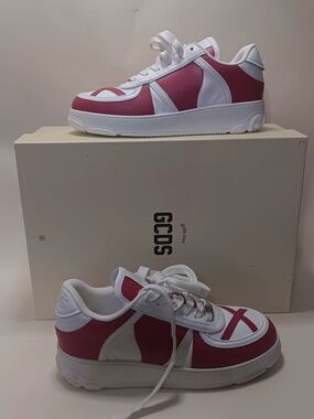 GCDS Red & White Leather Low-Top Sneakers